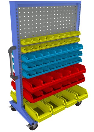Stellwand mit Sichtlagerkästen, PSZ_22_B_VAR_4, mobil - 1
