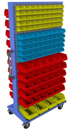 Stellwand mit Sichtlagerkästen, PSZ_23_B_VAR_2, mobil - 1