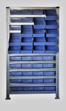 Regal mit Stapelbehälter 100 x 230 mm - 44 St. (4 Modelle) - 2