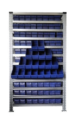 Regal mit Stapelbehälter 100 x 115 x 400 mm - 88 St. - 2