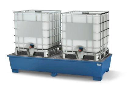 Auffangwanne mit Rost classic-line, mit Füßen, für 2 IBC-Behälter - 1
