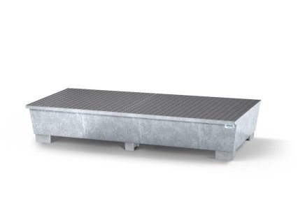 Auffangwanne mit Rost classic-line, mit Füßen, für 2 IBC-Behälter - 1