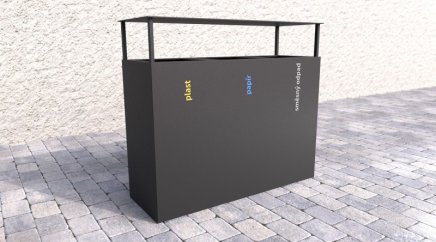 Mülleimer 3-fach Steel II, für Außenbereich, mit Dach - 1