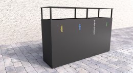 Mülleimer 4-fach Steel IV, für Außenbereich, mit Dach