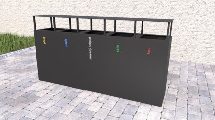 Mülleimer 5-fach Steel V, für Außenbereich, mit Dach - 2