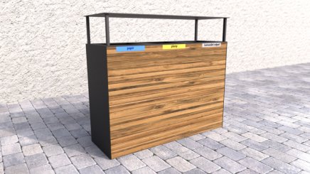 Mülleimer 3-fach Pera II, aus Holz, für Außenbereich, mit Dach - 1