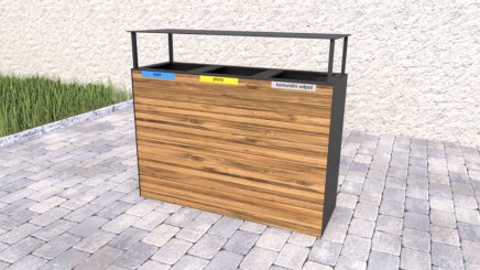 Mülleimer 3-fach Pera II, aus Holz, für Außenbereich, mit Dach - 2