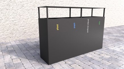 Mülleimer 4-fach Steel IV, für Außenbereich, mit Dach - 1