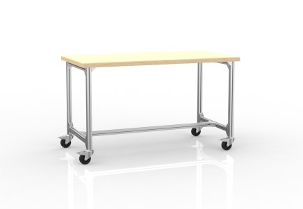 Fahrbarer Arbeitstisch aus Aluminiumprofilen, Breite 1500 mm - 1