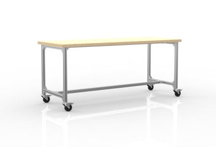 Fahrbarer Arbeitstisch aus Aluminiumprofilen, Breite 2000 mm - 1