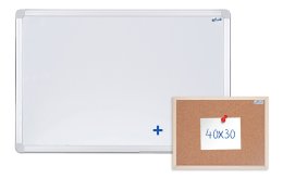 Magnettafel, einteilig, Aluminiumrahmen 90 x 60 cm + Kork-Pinnwand 40 x 30 cm