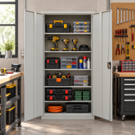 Metall-Flügeltürenschrank mit Fachböden Enprag JF-C01, Grau - 7