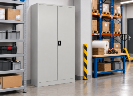 Metall-Flügeltürenschrank mit Fachböden Enprag JF-C01, Weiß - 8