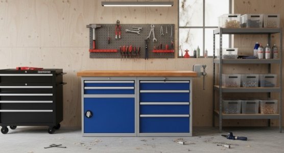 Werkbänke mit Unterbau-Schubladenschränken