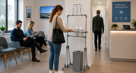 Desinfektionsständer und Schutzscheiben