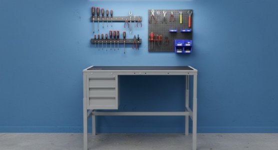 Antistatische Arbeitstische mit Unterbau-Schubladenschränken