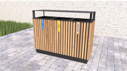 Mülleimer 3-fach, Lamela II, mit Dach - 2