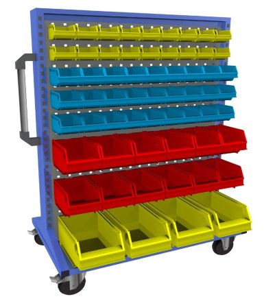 Stellwand mit Sichtlagerkästen, PSZ_21_B_VAR_4, mobil