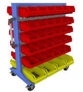 Stellwand mit Sichtlagerkästen, PSZ_21_B_VAR_3, mobil