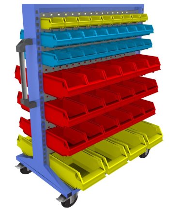 Stellwand mit Sichtlagerkästen, PSZ_21_B_VAR_2, mobil