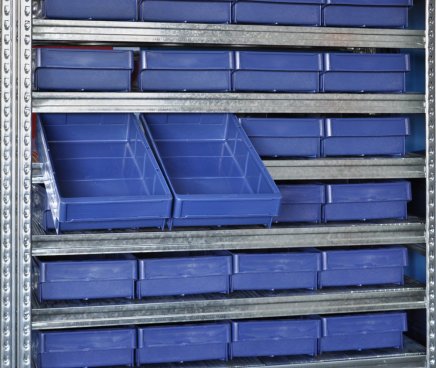 Regal mit Stapelbehälter 100 x 230 x 500 mm - 44 St. - 3