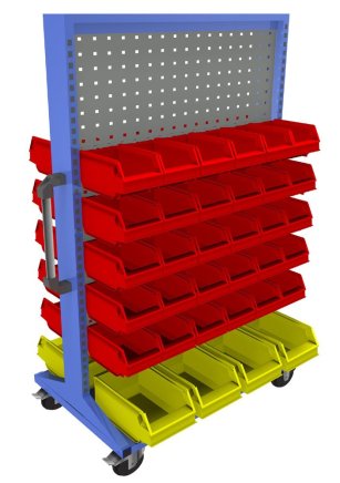 Stellwand mit Sichtlagerkästen, PSZ_22_B_VAR_6, mobil