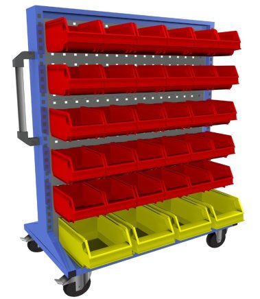 Stellwand mit Sichtlagerkästen, PSZ_21_B_VAR_6, mobil