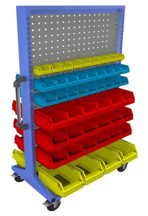 Stellwand mit Sichtlagerkästen, PSZ_22_B_VAR_5, mobil