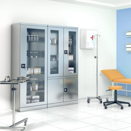 Edelstahlschrank mit Glas- und Vollstahltüren SmlN 114 - 2