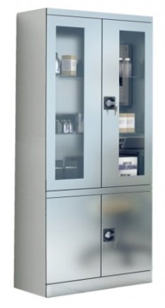Edelstahlschrank mit Glas- und Vollstahltüren SmlN 114